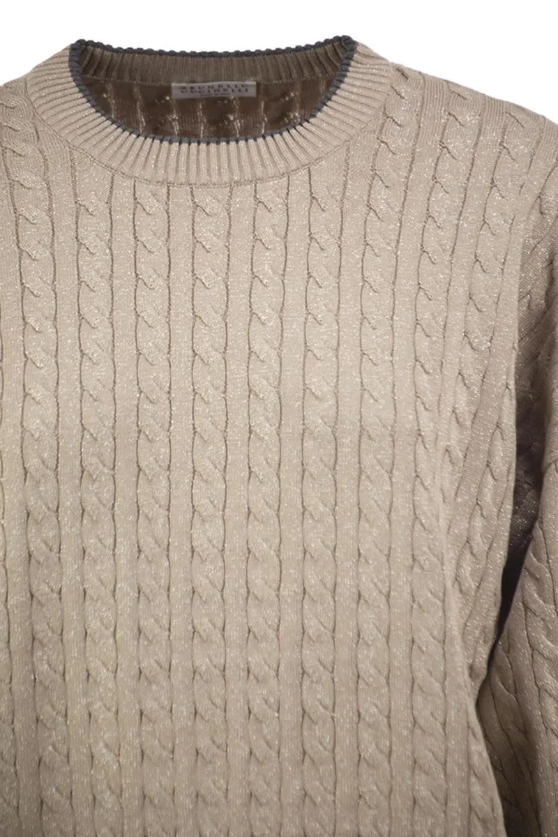 CABLE-KNIT CREW NECK JUMPER WITH SHIMMERING YARN sold by Lord & Taylor product image thumbnail 4