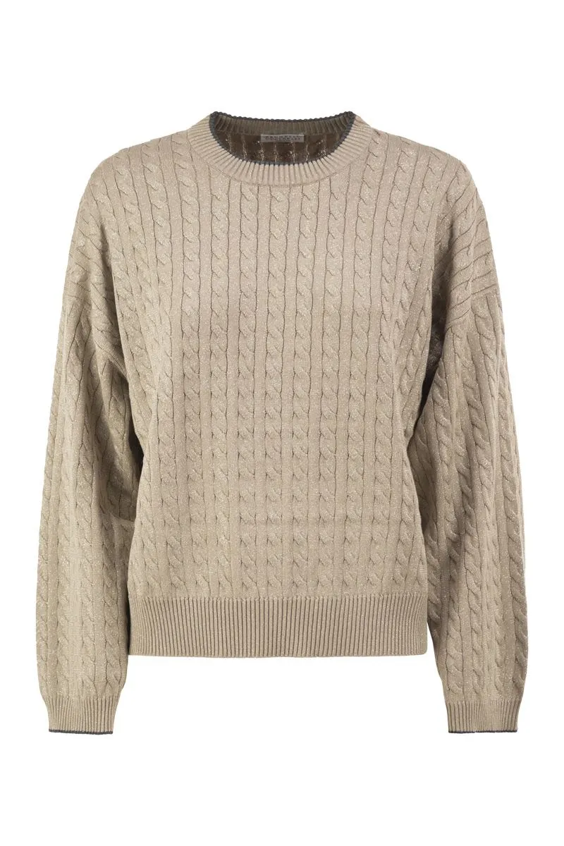 CABLE-KNIT CREW NECK JUMPER WITH SHIMMERING YARN sold by Lord & Taylor