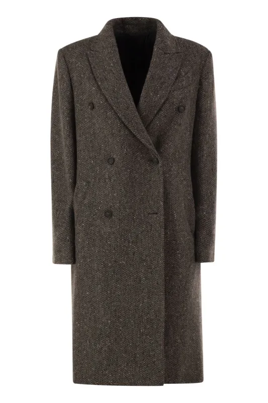 DOUBLE-BREASTED HERRINGBONE TWEED COAT WITH SEQUINS made by Brunello Cucinelli