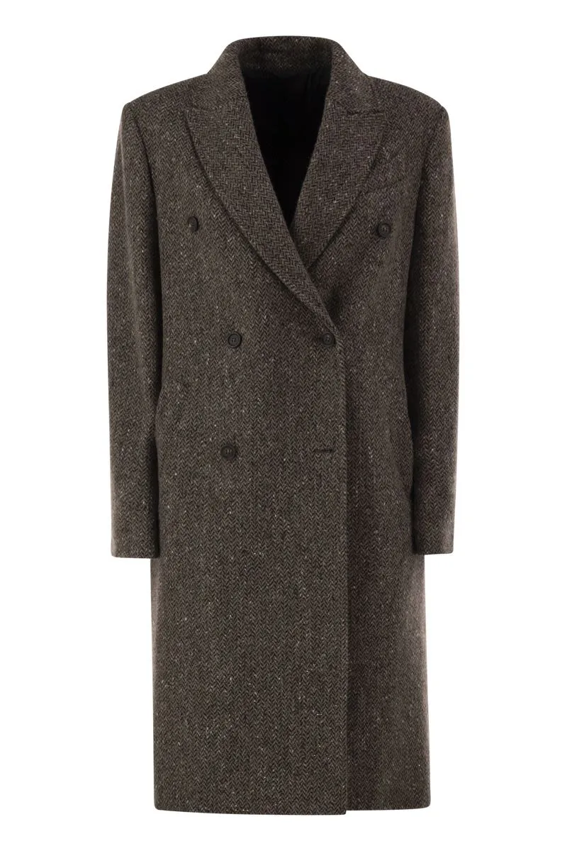 DOUBLE-BREASTED HERRINGBONE TWEED COAT WITH SEQUINS sold by Lord & Taylor