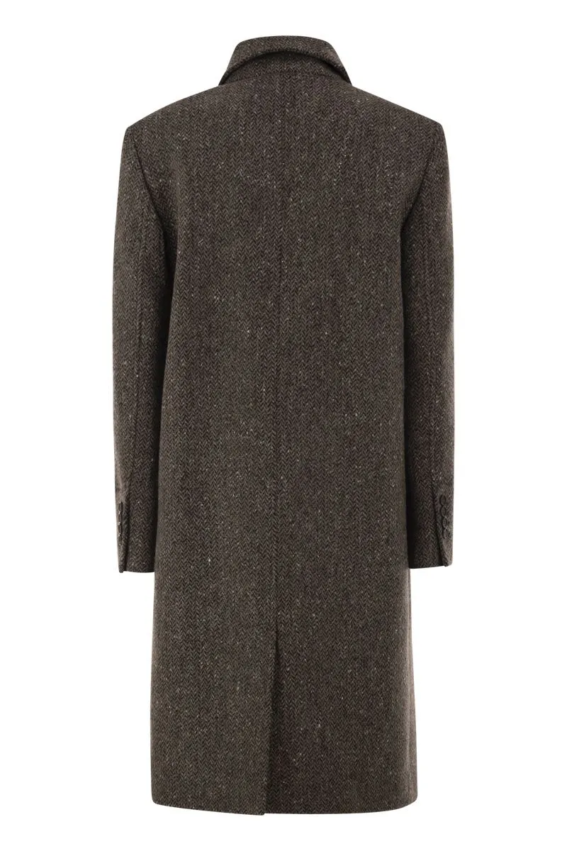 DOUBLE-BREASTED HERRINGBONE TWEED COAT WITH SEQUINS sold by Lord & Taylor product image thumbnail 2