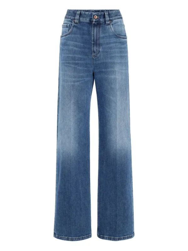 WIDE-LEG STRETCH DENIM JEANS made by Brunello Cucinelli