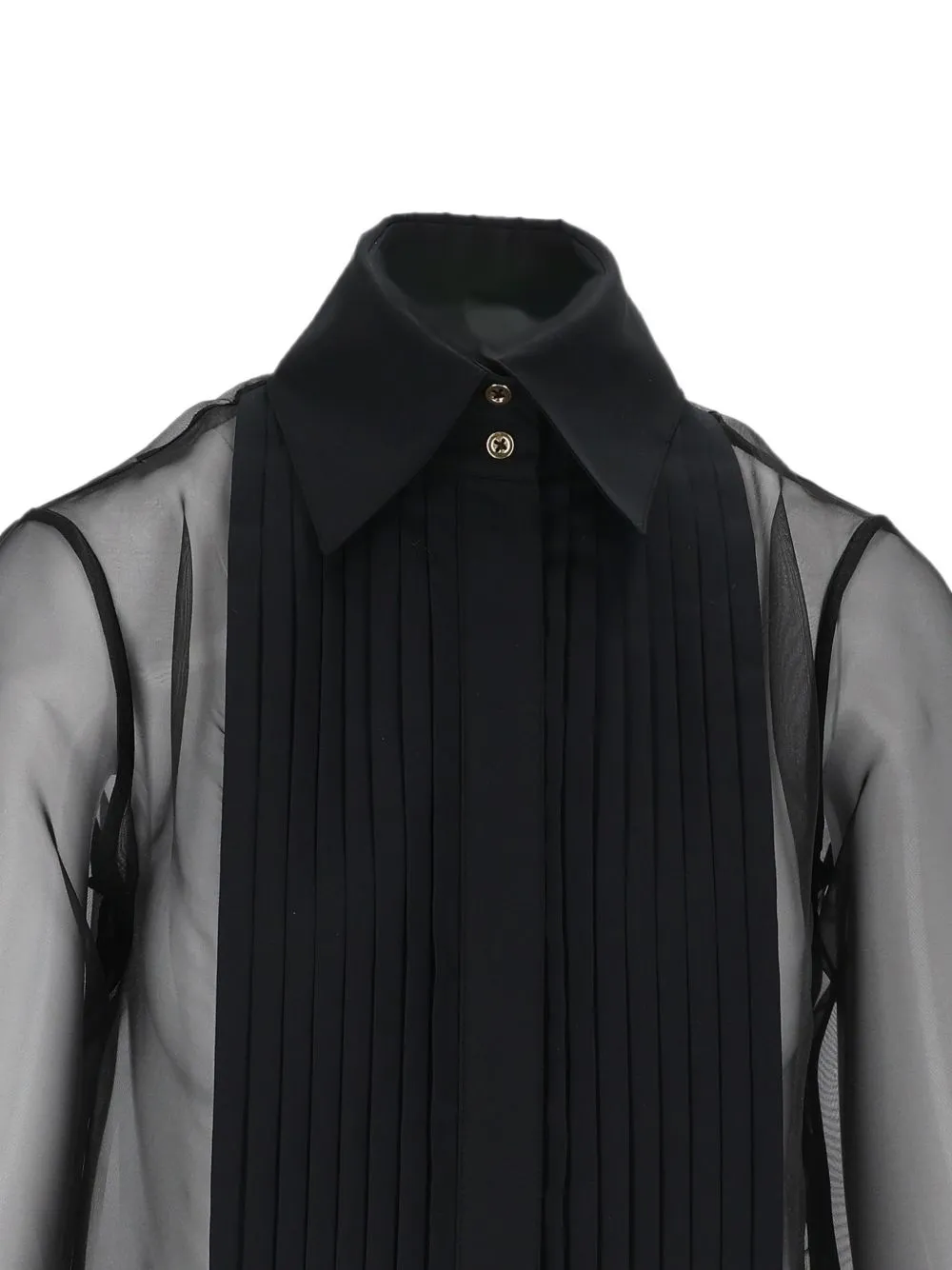 BLACK ELISABETTA FRANCHI LONG-SLEEVE STRETCH COTTON PEPLUM SHIRT FEATURING GOLD LOGO-EMBELLISHED BUTTONS. sold by Lord & Taylor product image thumbnail 2