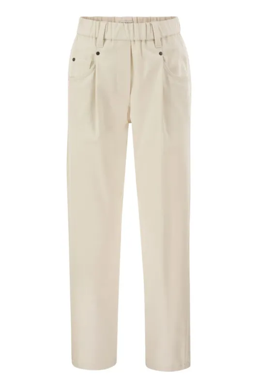 BAGGY TROUSERS IN STRETCH COTTON COVER-UP WITH SHINY BARTACK made by Brunello Cucinelli