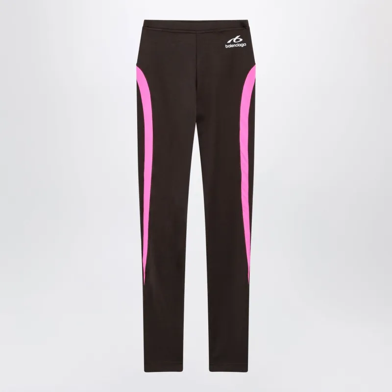 BALENCIAGA WOMENS TECHWEAR LEGGINGS IN KHAKI BROWN AND NEON PINK WITH REFLECTIVE ARTWORK made by Balenciaga
