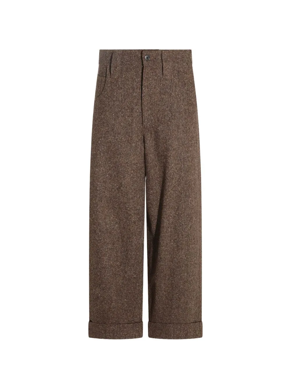 BROWN BRUNELLO CUCINELLI WOOL-BLEND TWEED WIDE-LEG TROUSERS FEATURING TURN-UP HEMS AND MONILI CHAIN DETAIL. sold by Lord & Taylor