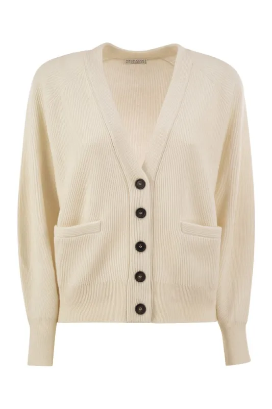 RIBBED CASHMERE V-NECK CARDIGAN made by Brunello Cucinelli