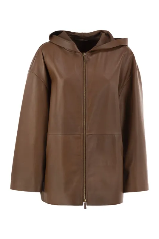MXMACINOSO - LAMBSKIN HOODED LEATHER JACKET made by MaxMara