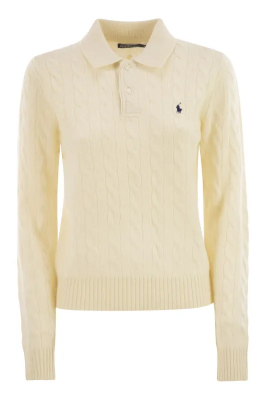 POLO RALPH LAUREN CABLE-KNIT WOOL CASHMERE POLO SWEATER made by Polo by Ralph Lauren