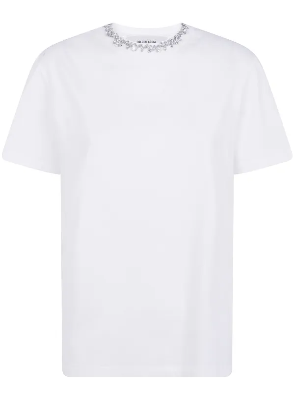 "GOLDEN W`S" REGULAR T-SHIRT DISTRESSED COTTON JERSEY WITH EMBROIDERY made by Golden Goose
