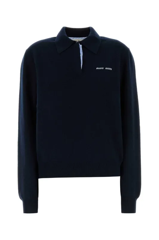 MIDNIGHT BLUE CASHMERE POLO SHIRT made by Miu Miu