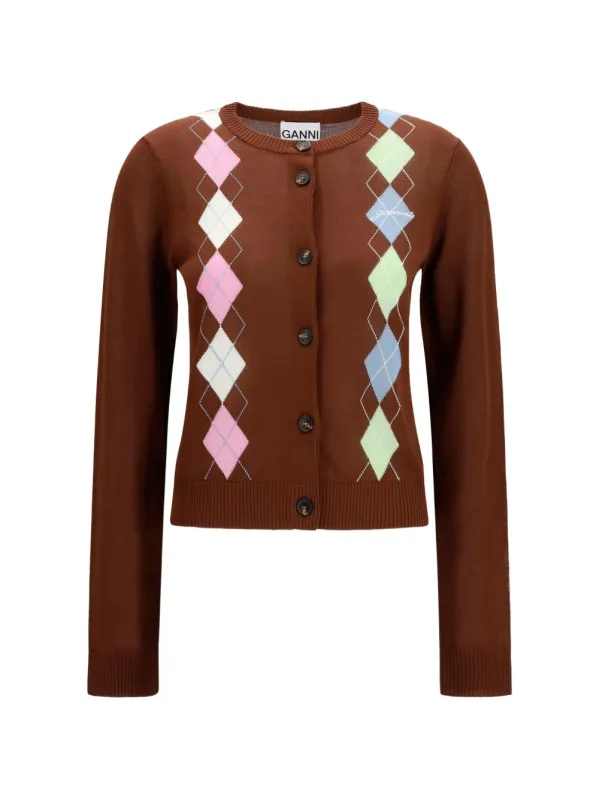 ARGYLE-PATTERN COTTON CARDIGAN made by Ganni