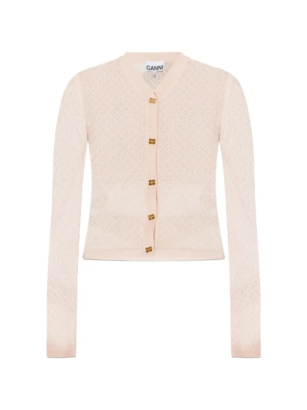 POINTELLE-KNIT LOGO-BUTTON CARDIGAN made by Ganni