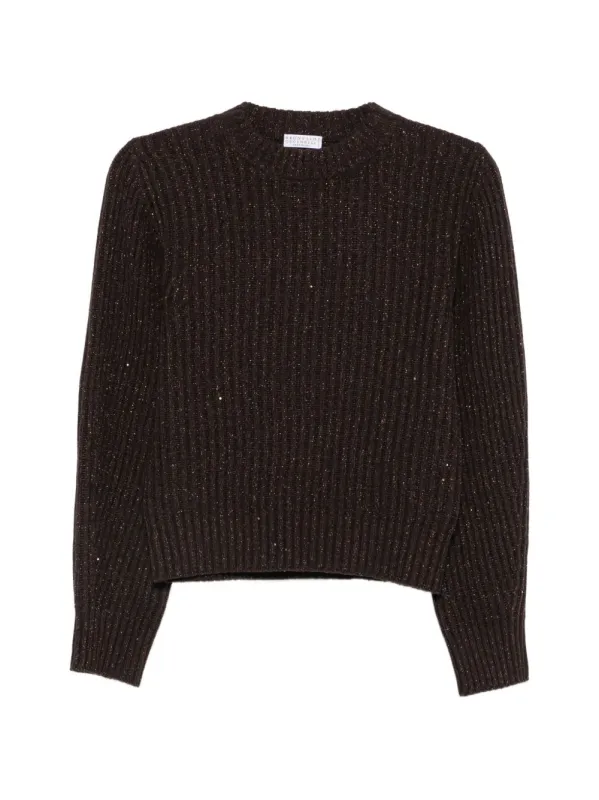 SPARKLING & DAZZLING CASHMERE AND WOOL RIBBED SWEATER made by Brunello Cucinelli