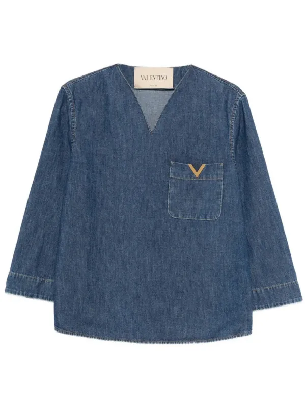V-NECK DENIM SHIRT WITH LOGO made by Valentino Garavani