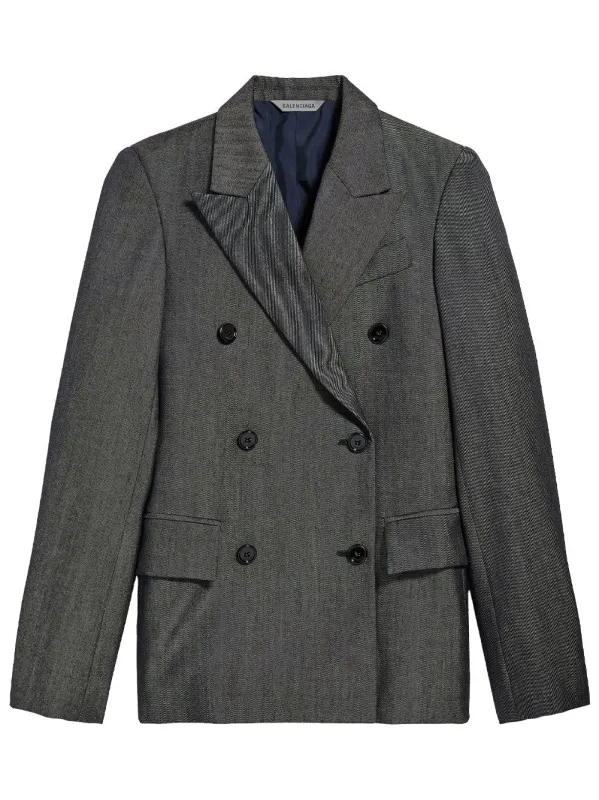 DOUBLE-BREASTED TAILORED JACKET IN WOOL TWILL IN DENIM LOOK made by Balenciaga