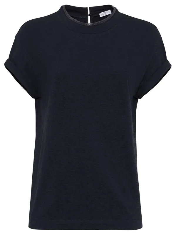 STRETCH COTTON JERSEY T-SHIRT WITH PRECIOUS FAUX LAYERING made by Brunello Cucinelli