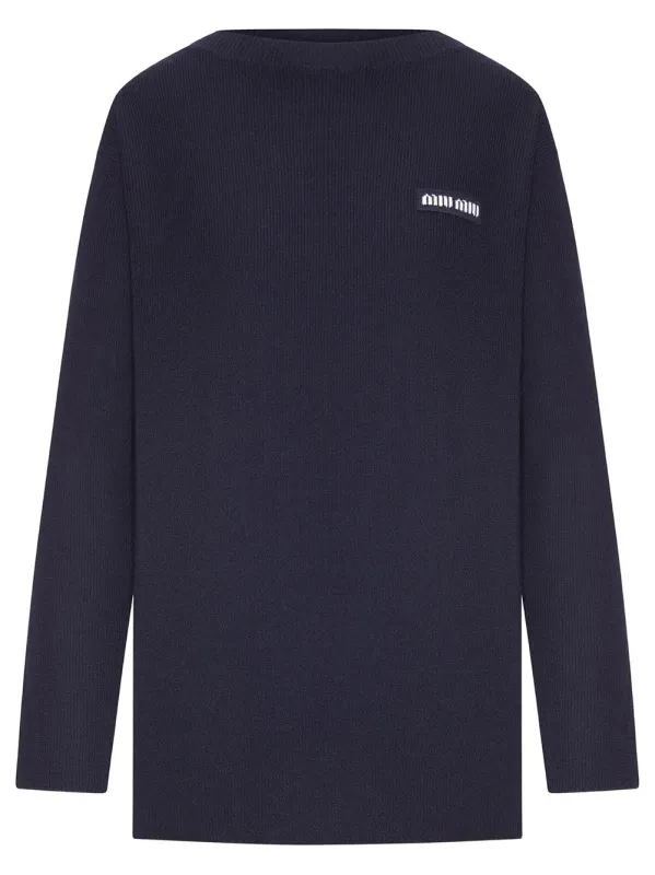 LOGO-PATCH RIBBED-KNIT SWEATER made by Miu Miu