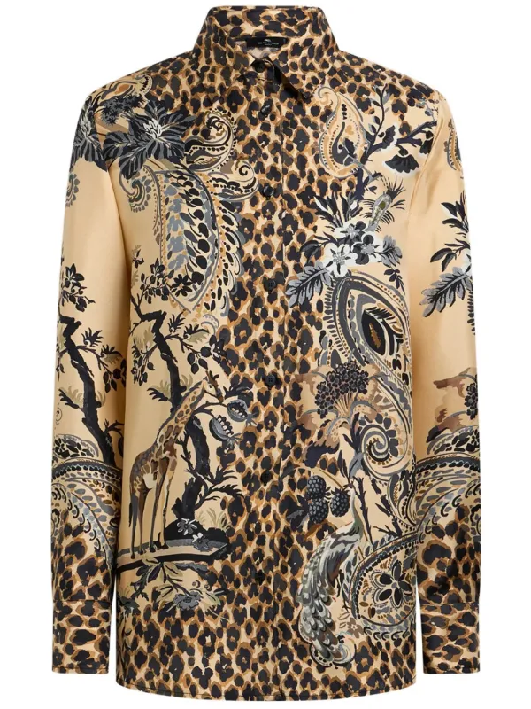 SILK SHIRT WITH PLACED LEOPARD PRINT made by Etro