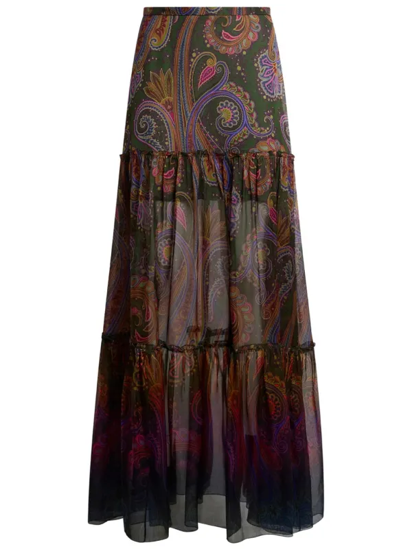 SILK MAXI SKIRT WITH PLACED PAISLEY PRINT made by Etro