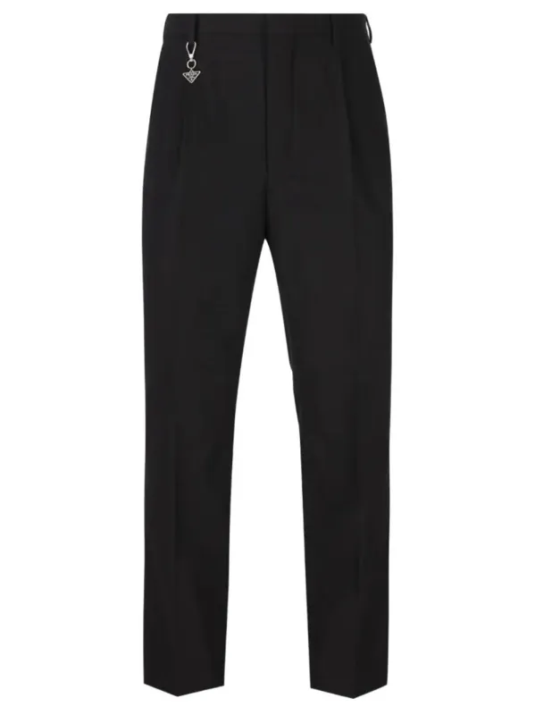 CHARM-DETAIL COTTON TAPERED TROUSERS made by Prada