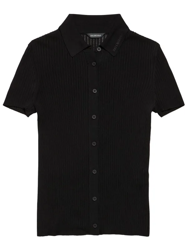 SHORT SLEEVED RIBBED VISCOSE AND COTTON KNIT TOP made by Balenciaga