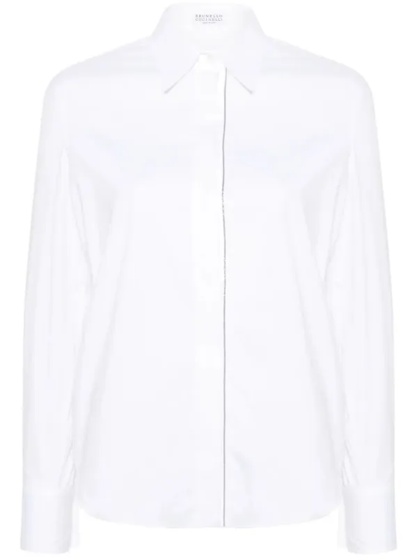 STRETCH COTTON POPLIN SHIRT WITH SHINY TRIM made by Brunello Cucinelli