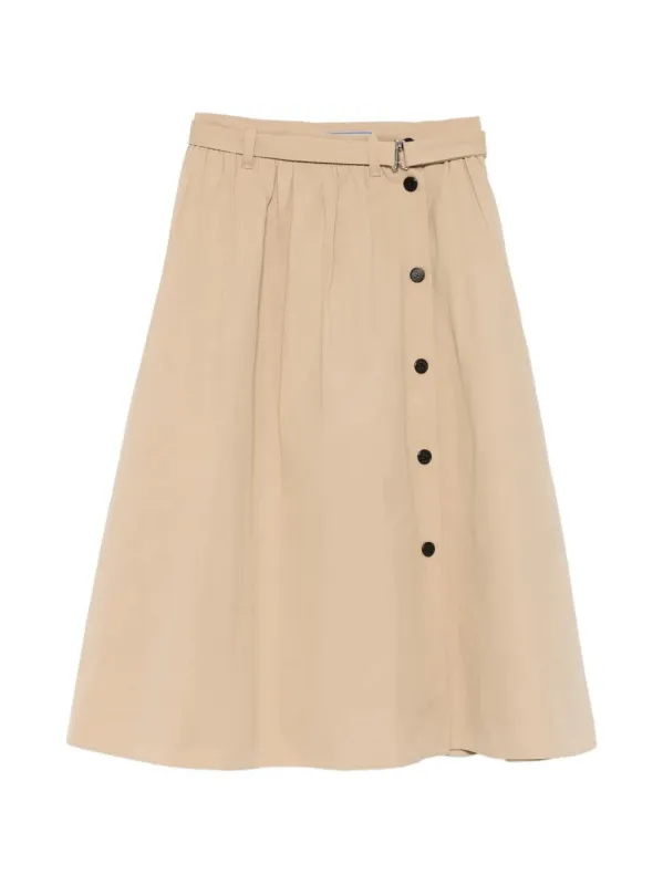 BUTTON-DETAIL BELTED COTTON MIDI SKIRT made by Prada