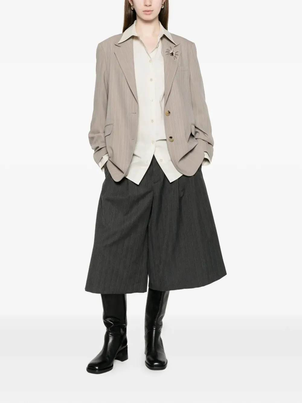 PINSTRIPE OVERSIZED WOOL BLEND BLAZER WITH BROCHE sold by Lord & Taylor product image thumbnail 2