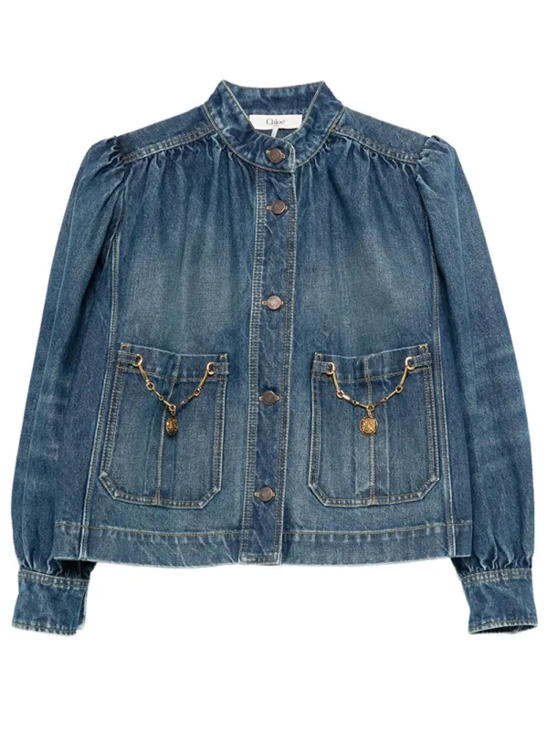 HIGH-NECK GATHERED DENIM JACKET made by Chloe