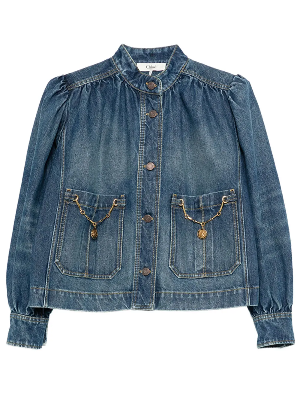 HIGH-NECK GATHERED DENIM JACKET sold by Lord & Taylor
