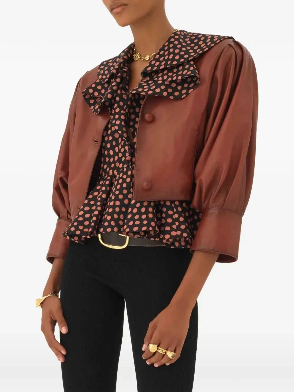 CROPPED COLLARLESS JACKET IN PLONGÉ NAPPA LEATHER sold by Lord & Taylor product image thumbnail 2