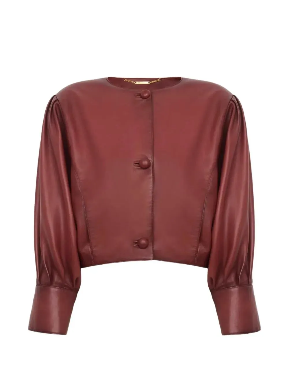 CROPPED COLLARLESS JACKET IN PLONGÉ NAPPA LEATHER sold by Lord & Taylor