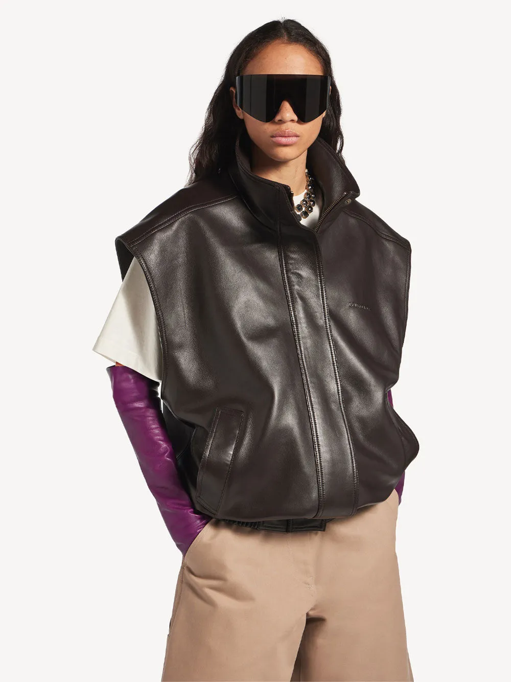 SLEEVELESS BLOUSON IN SHINY SOFT LAMBSKIN sold by Lord & Taylor product image thumbnail 5
