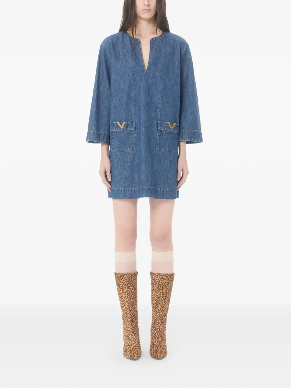 V-NECK DENIM MINIDRESS sold by Lord & Taylor product image thumbnail 2