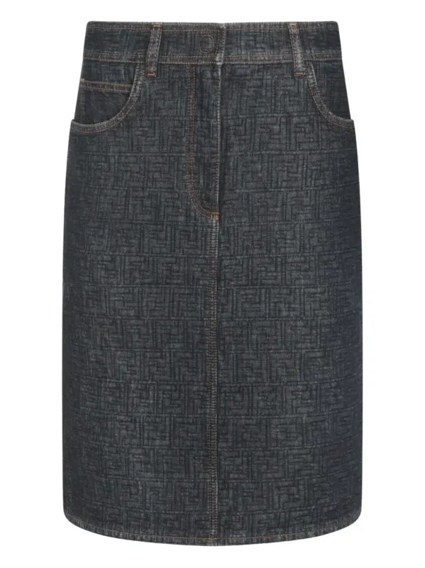 FLARED MIDI DENIM SKIRT WITH ALL-OVER QUILTED FF MOTIF made by Fendi