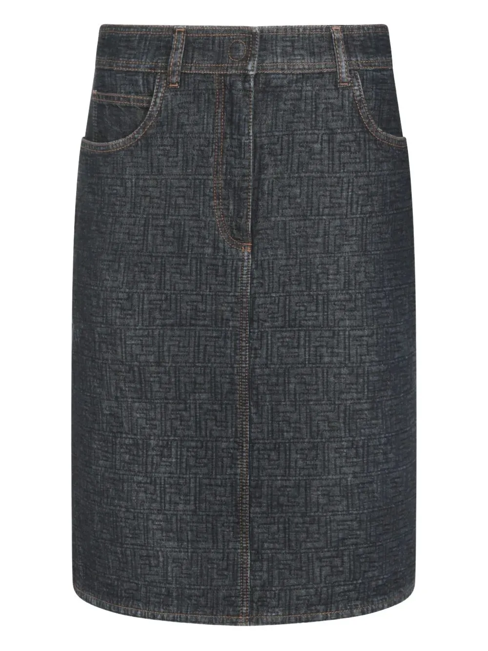 FLARED MIDI DENIM SKIRT WITH ALL-OVER QUILTED FF MOTIF sold by Lord & Taylor