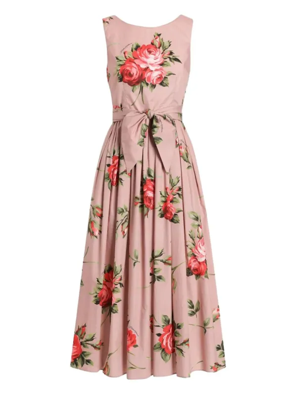 ROSE BOUQUET-PRINT COTTON PLEATED DRESS made by Dolce & Gabanna