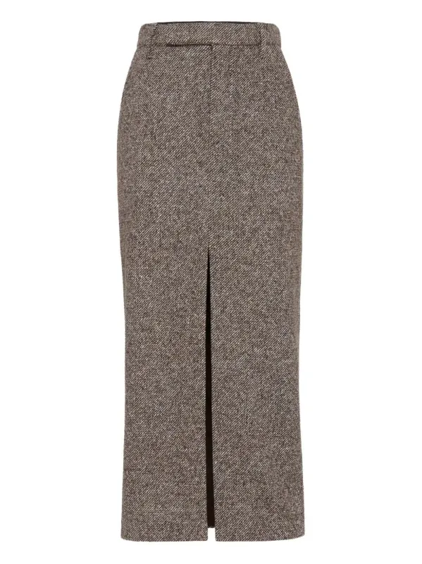 WOOL AND SILK MÉLANGE DIAGONAL SARTORIAL PENCIL SKIRT WITH MONILI made by Brunello Cucinelli