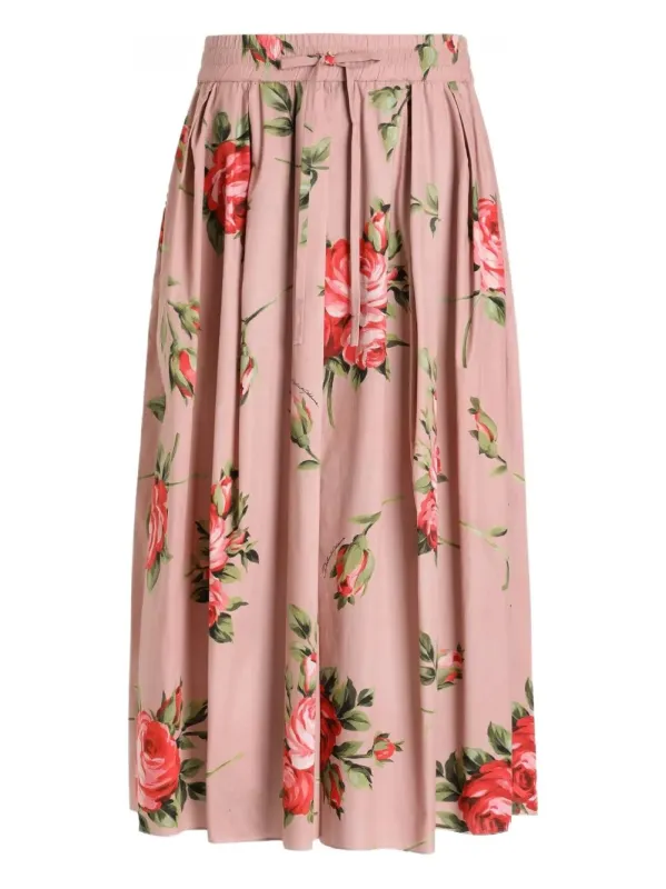ROSE BOUQUET-PRINT COTTON PLEATED SKIRT made by Dolce & Gabanna