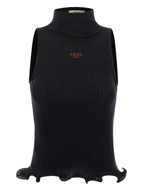 HIGH NECK FITTED SLEEVELESS TOP WITH RUFFLES made by Fendi