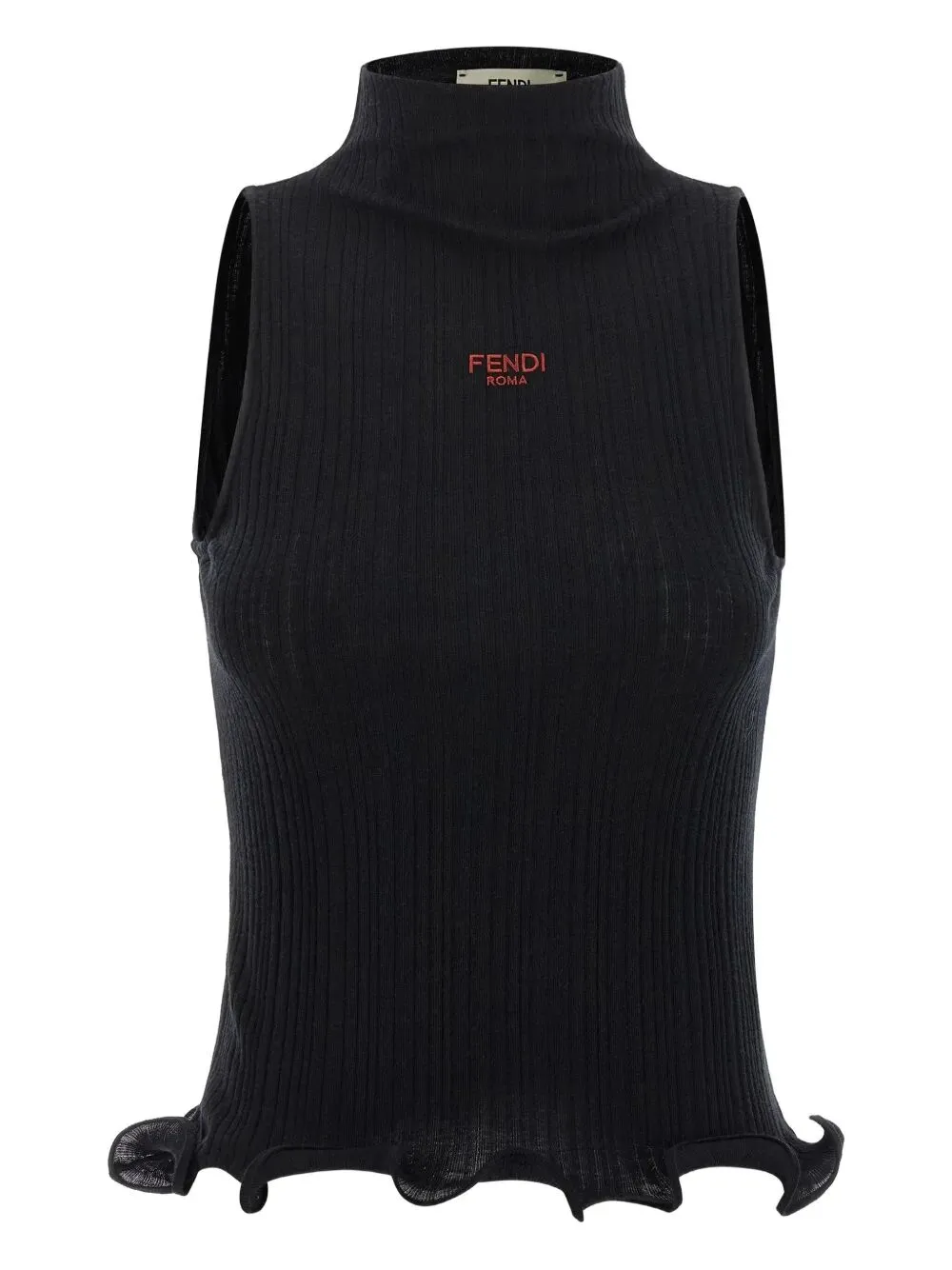 HIGH NECK FITTED SLEEVELESS TOP WITH RUFFLES sold by Lord & Taylor