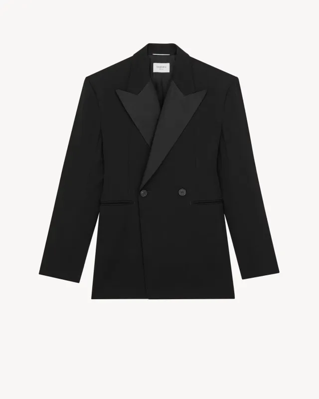Double-breasted tuxedo jacket in grain de poudre made by Yves Saint Laurent