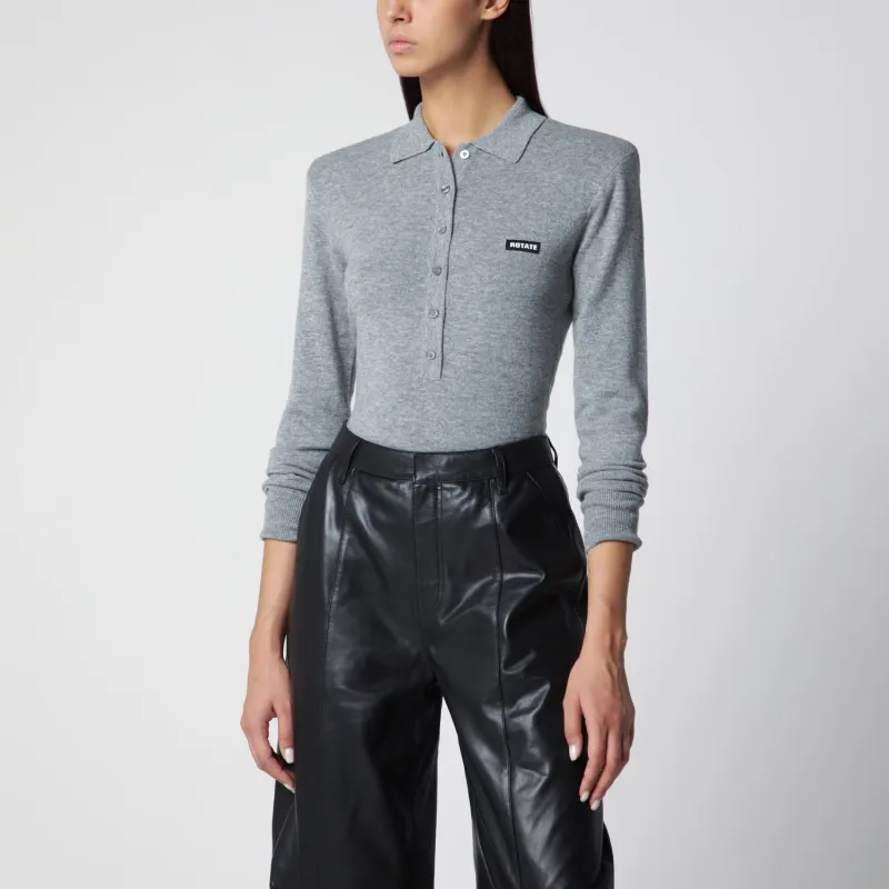 GREY WOOL LONGSLEEVE POLO SHIRT made by ROTATE Birger Christensen
