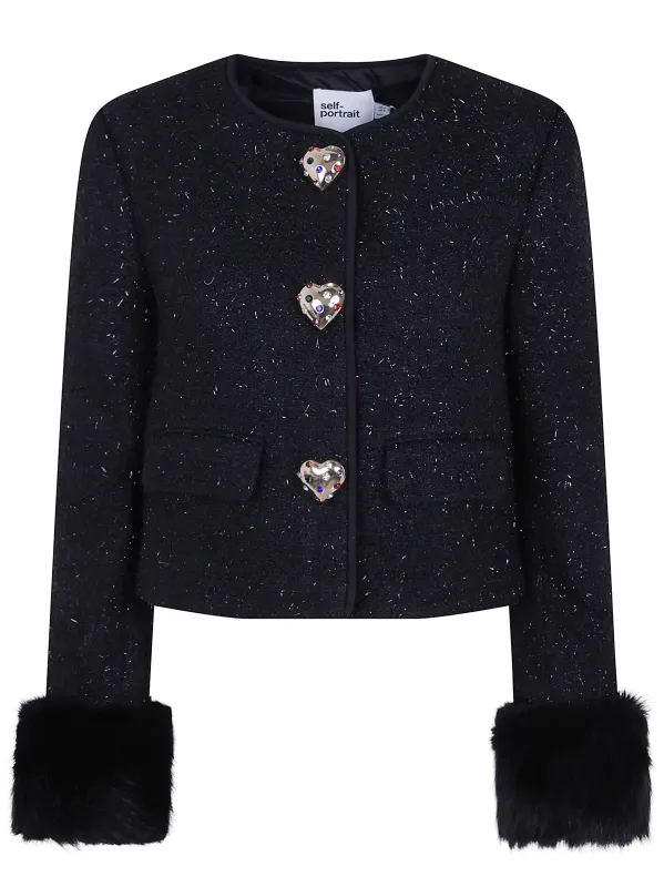 BLACK METALLIC BOUCLE FUR CUFF JACKET made by Self-Portrait