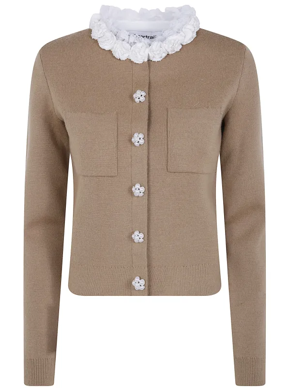 BROWN EMBELLISHED KNIT CARDIGAN made by Self-Portrait