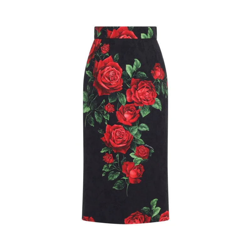ROSE ROSSE NERO MIDI SKIRT made by Dolce & Gabanna