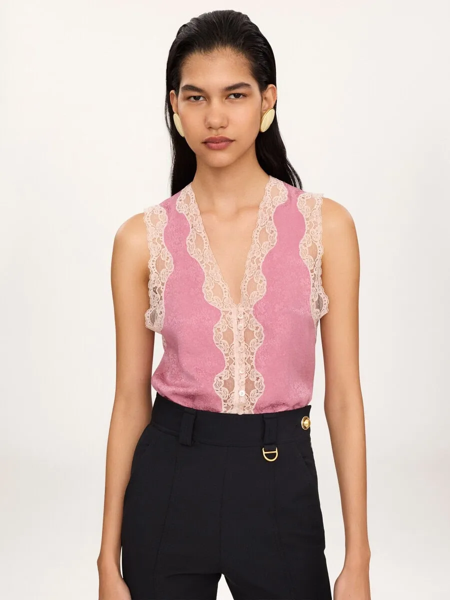 SLEEVELESS PEPLUM TOP IN SILK JACQUARD AND LACE sold by Lord & Taylor product image thumbnail 3