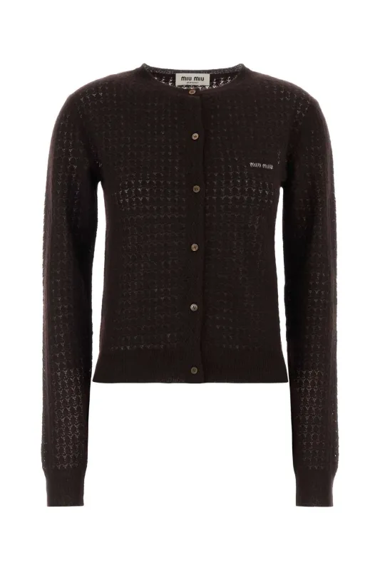 DARK BROWN CASHMERE BLEND CARDIGAN made by Miu Miu