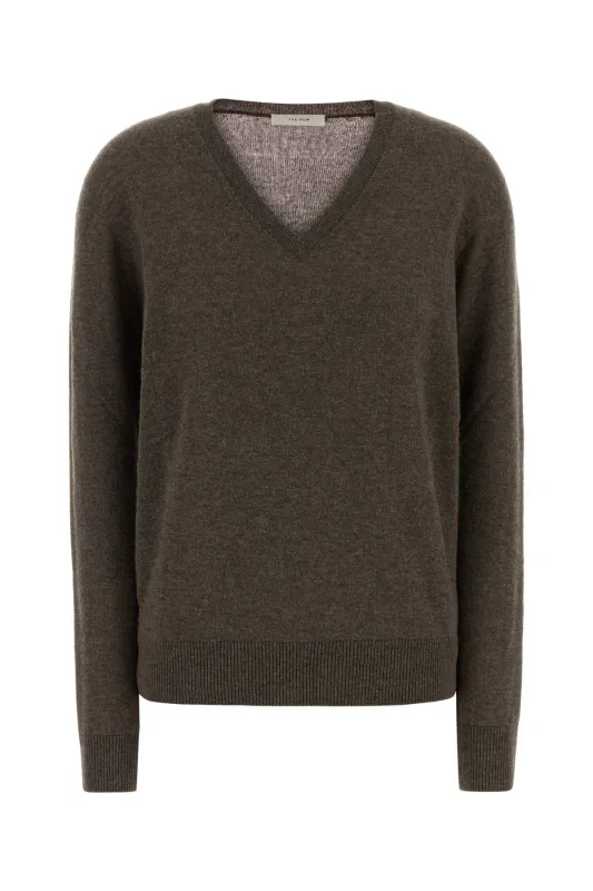 LIGHT GRAY MELANGE PHORA SWEATER made by The Row